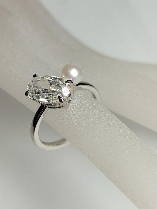Oval Cut Moissanite Engagement Ring, 3Ct Crushed ice Oval 11*7mm engagement ring, Pearl & Diamond ring, Ariana Grande's Ring.