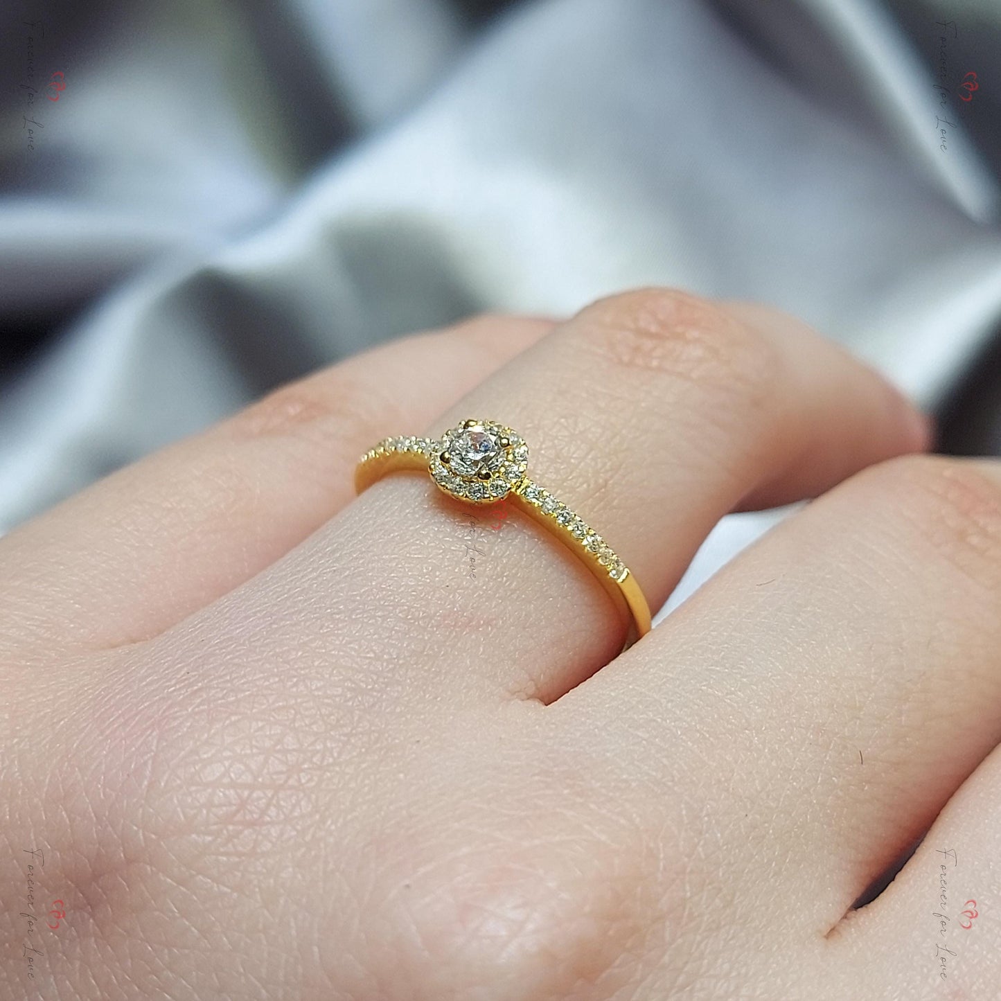 Round Natural Diamond Halo Engagement Ring Round cut 1Ct Moissanite Brilliant Cut engagement ring in 935 Argentium Silver — custom handcrafted by Forever For Love