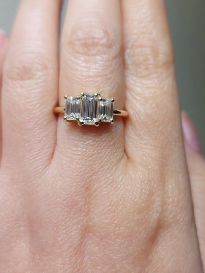 Baguette Diamond, Moissanite Three Stone Ring