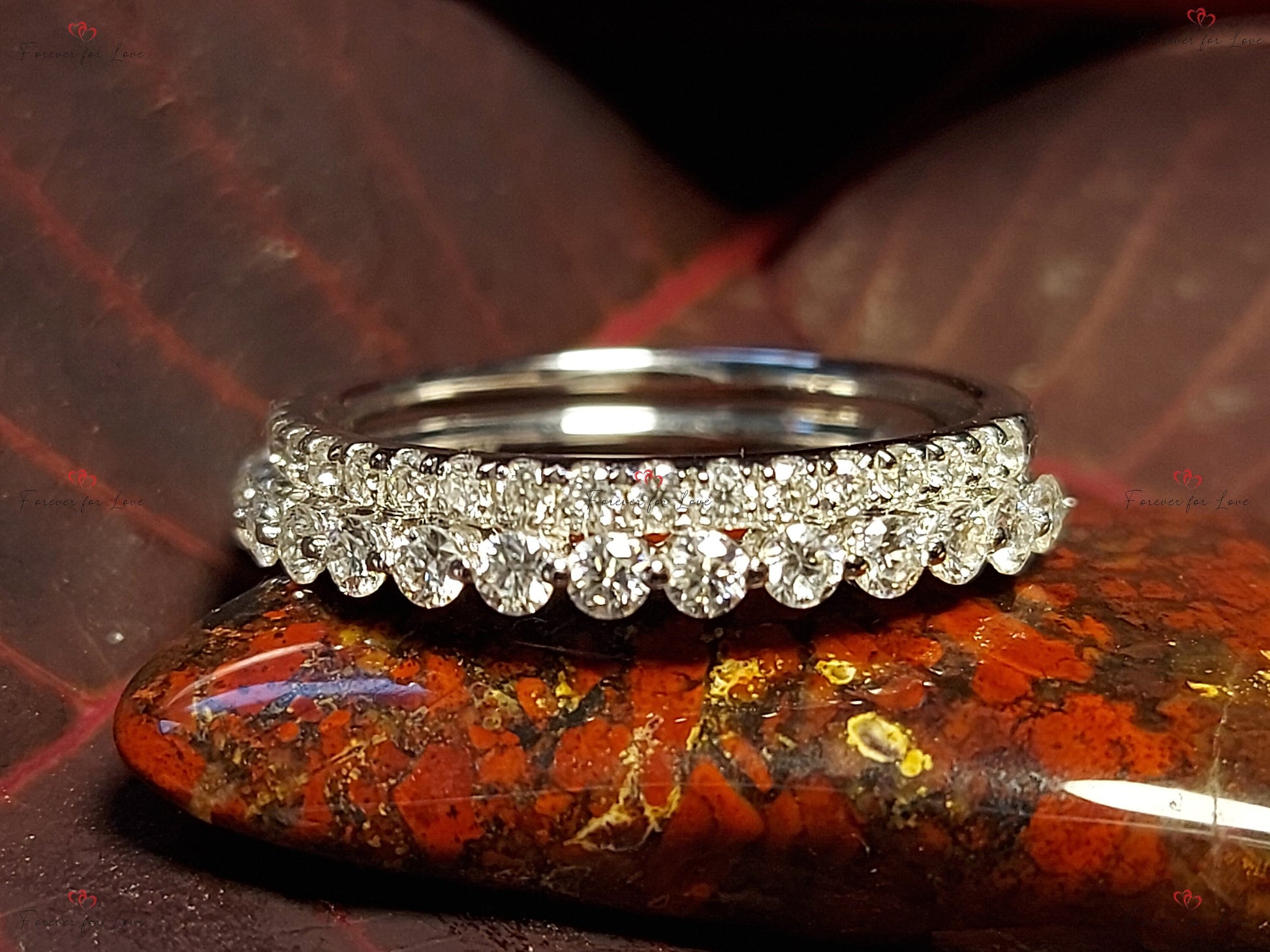 Vintage Moissanite Round cut Wedding Band half eternity promise ring Rose Gold engagement band Women anniversary band ring