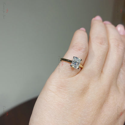 1.5 Ct Radiant Diamond, Moissanite Solitaire Engagement Ring