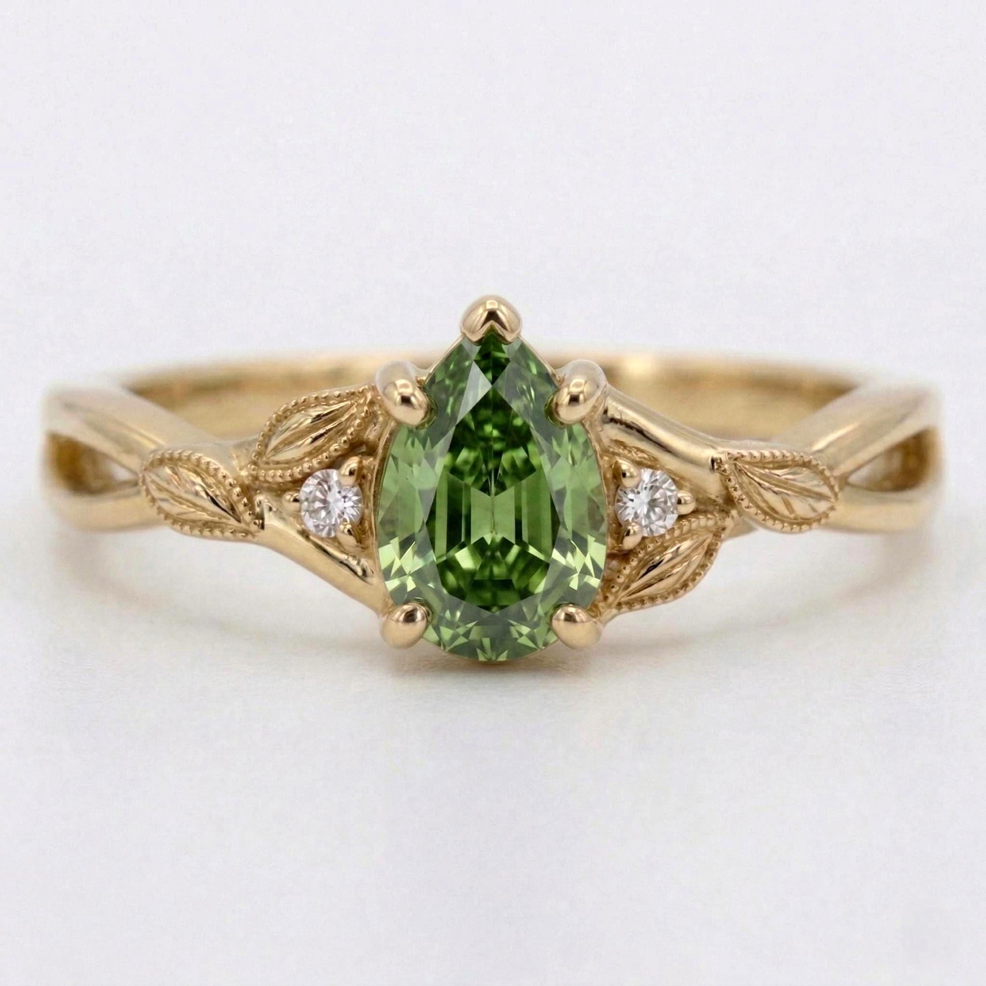 1.6 Ct Pear Green Diamond, Sapphire Engagement Ring