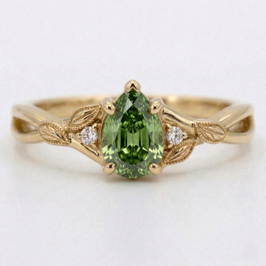 1.6 Ct Pear Green Diamond, Sapphire Engagement Ring