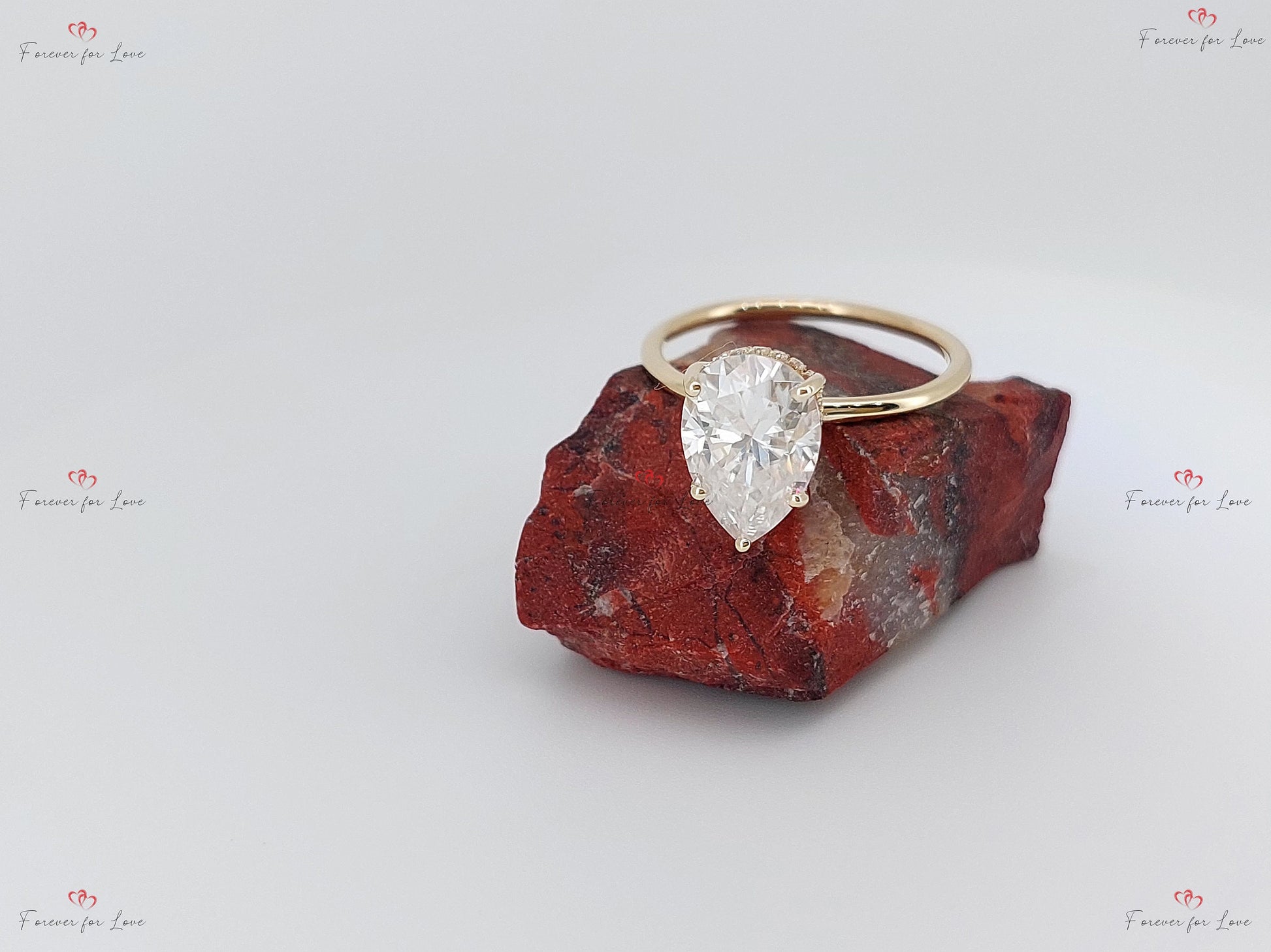 2 Ct Pear Diamond, Moissanite Hidden Halo Engagement Ring