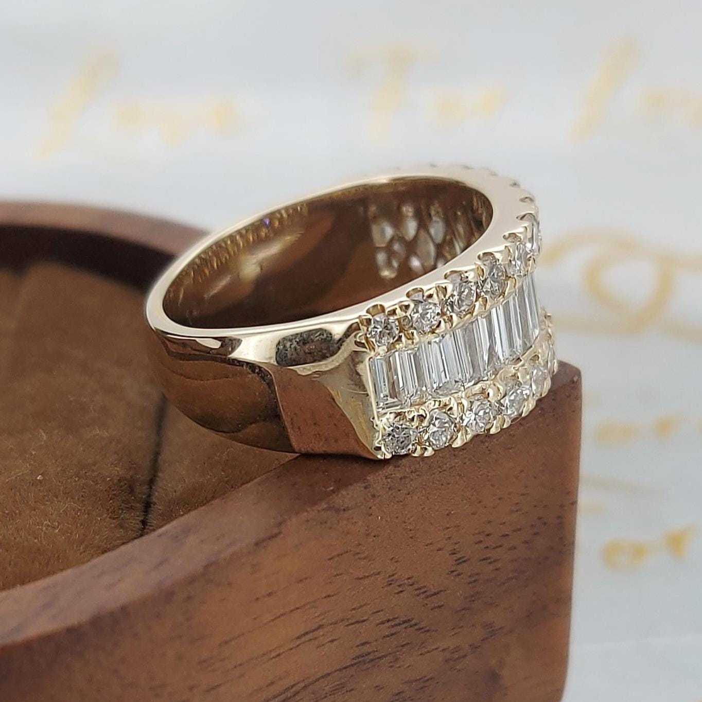 Baguette Lab Diamond Half Eternity Band Baguette cut Moissanite Brilliant Cut engagement ring in 935 Argentium Silver — custom handcrafted by Forever For Love