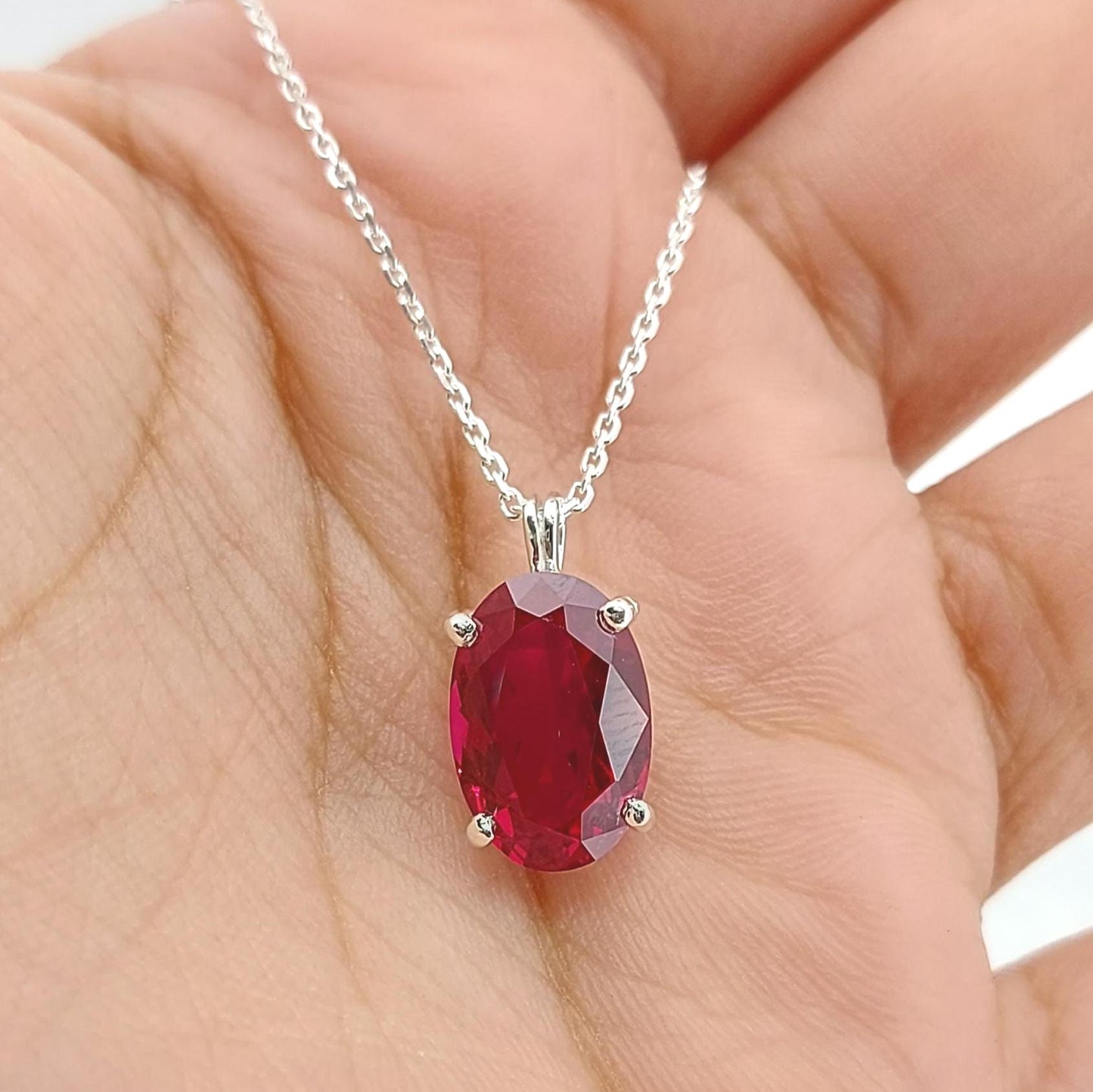 Ruby Pendant Necklace 14K Solid White Gold For Ladies Oval Shaped Ruby Necklace Pendant, Birthstone necklace, Perfect gift Moissanite engagement ring in Gold or Platinum — custom handcrafted by Forever For Love