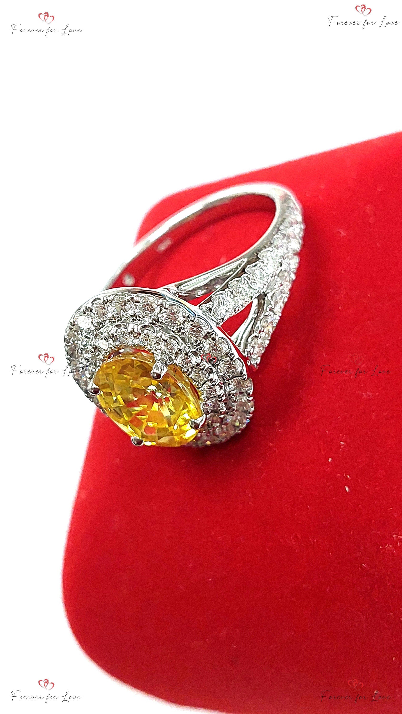 1 Ct Oval Yellow Natural Diamond, Sapphire Halo Engagement Ring