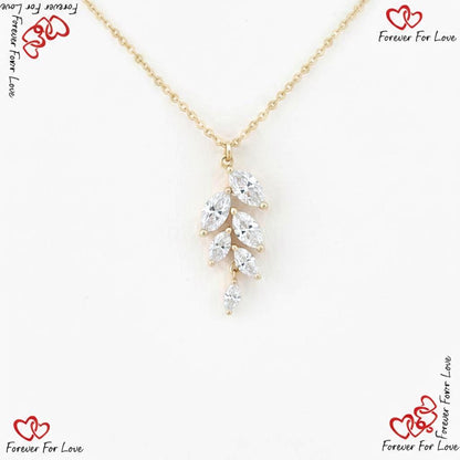 1,2 Karat Marquise-Schliff im Labor gezüchteter Diamant, Blatt-Stil Halskette, Cluster-Set Hochzeitskette, 14K Goldkette, Alltagskette