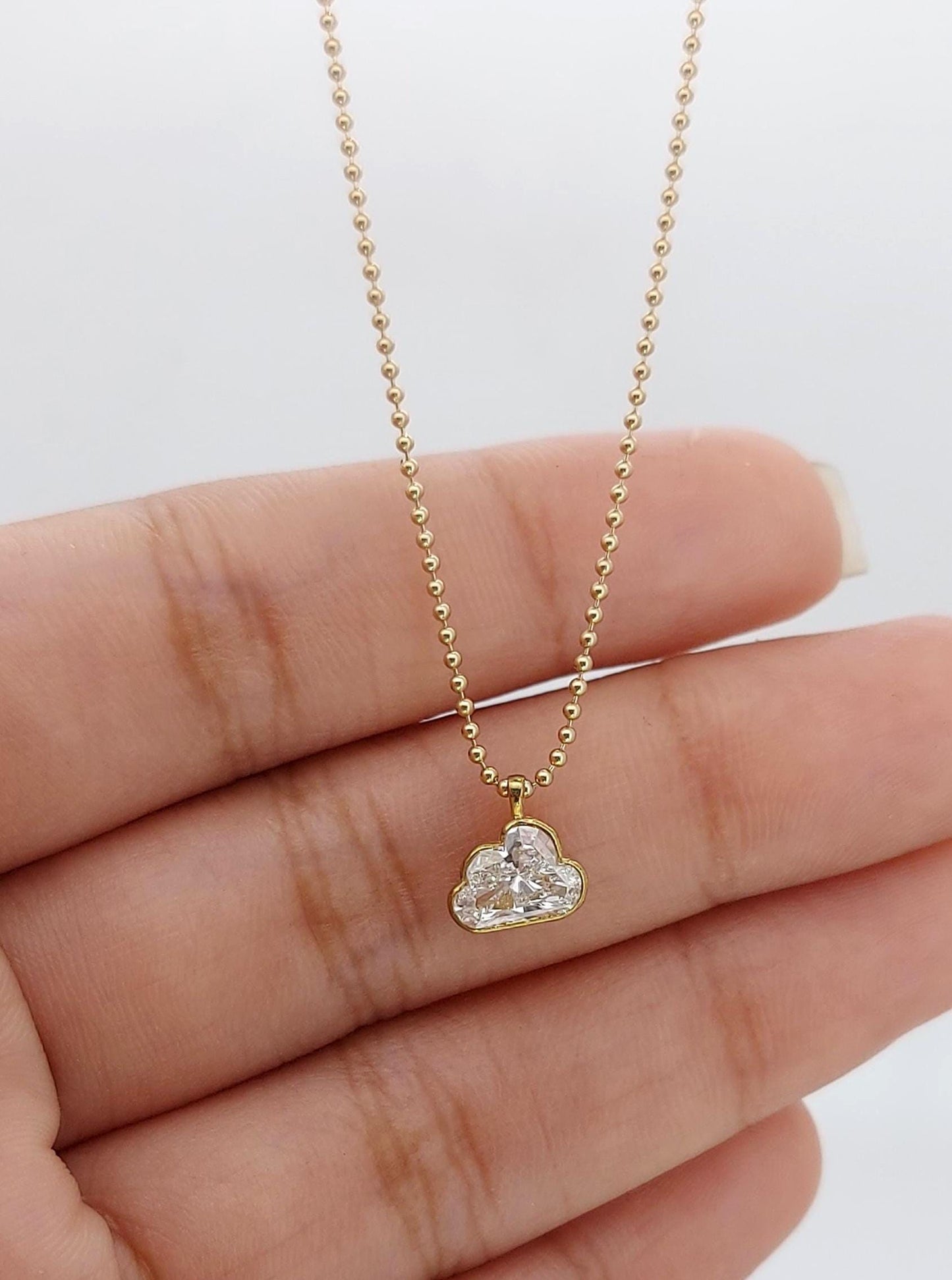 Cloud Shaped Pendant, Cloud shaped lab diamond Necklace, 14k Yellow Gold, Dainty Minimalist Pendant, Every day wear, Gift For Her. Moissanite engagement ring in Gold or Platinum — custom handcrafted by Forever For Love