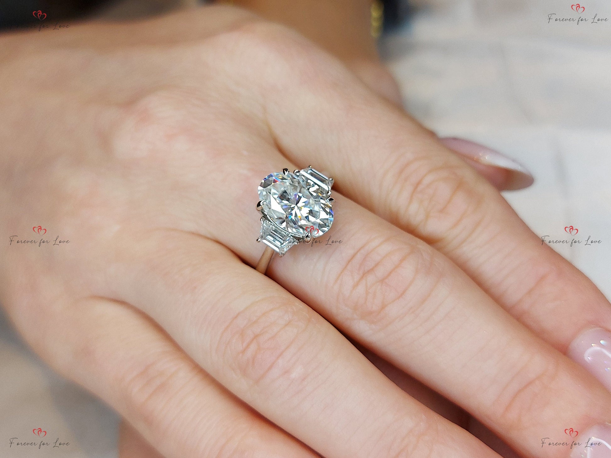 4.6 Ct Oval Moissanite Three Stone Engagement Ring