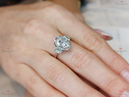 4.6 Ct Oval Moissanite Three Stone Engagement Ring