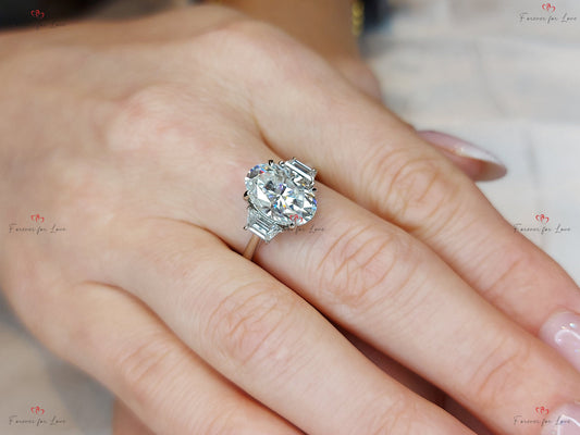 4.6 Ct Oval Moissanite Three Stone Engagement Ring