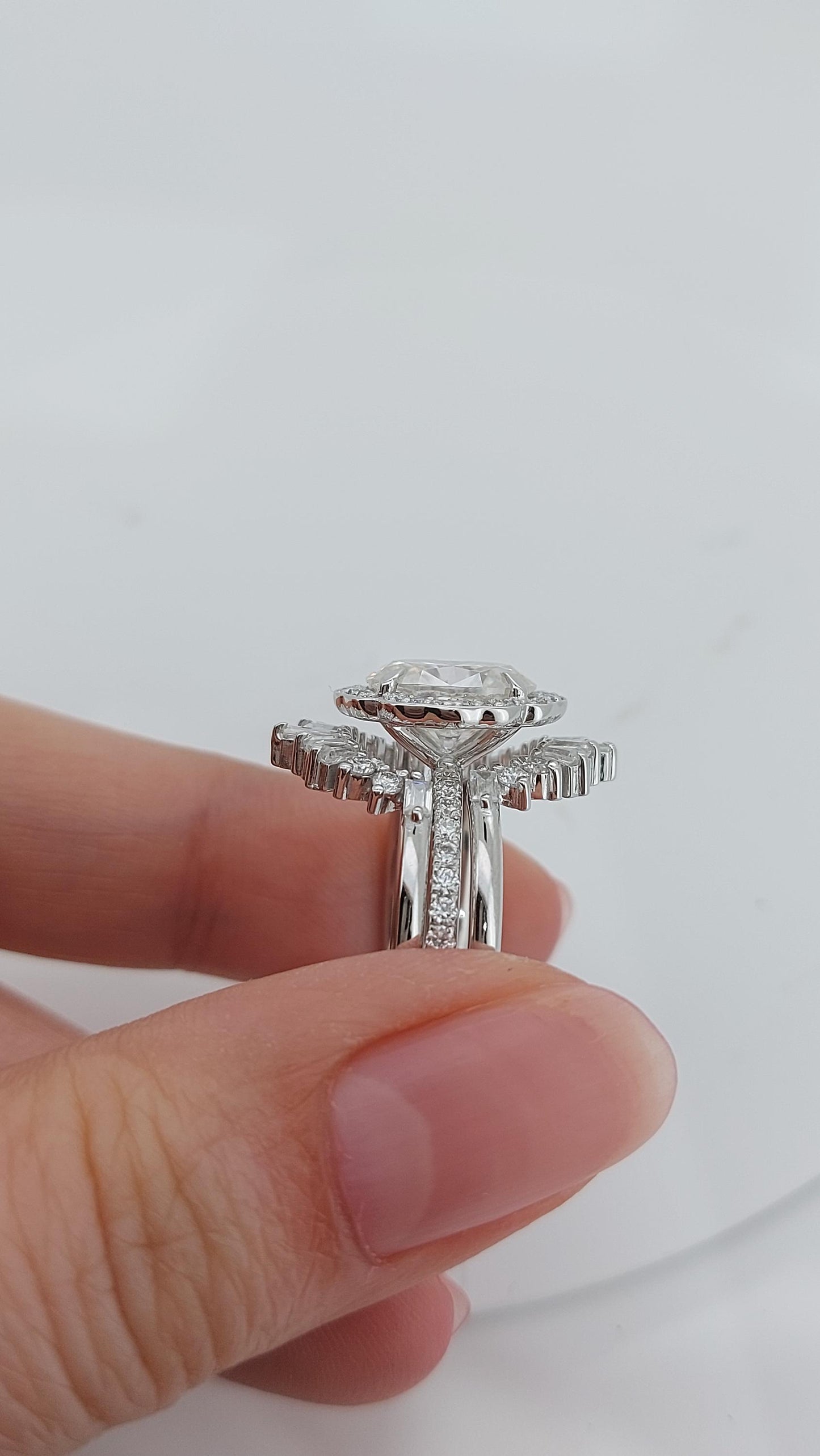 2 Ct Oval Moissanite Hidden Halo Engagement Ring Oval cut Moissanite Brilliant Cut engagement ring in 935 Argentium Silver — custom handcrafted by Forever For Love