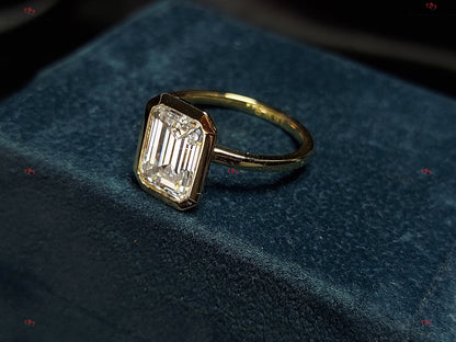 3 Ct Emerald Diamond, Moissanite, Emerald Solitaire Engagement Ring