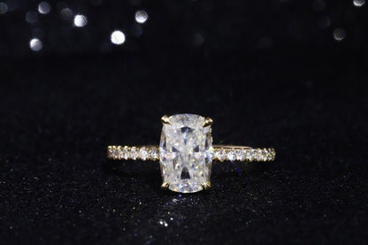 2 Ct Cushion Moissanite Hidden Halo Engagement Ring