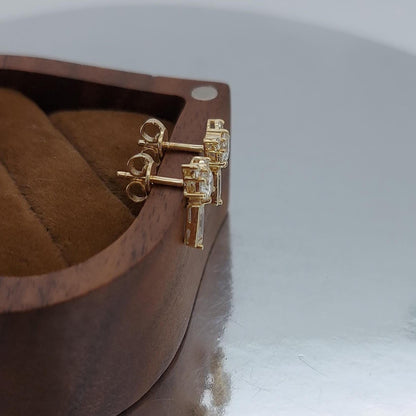 14k Gold Teddy Cluster Ohrringe, Baguette- und runde Diamanten, Labordiamant-Ohrstecker, im Labor gezüchteter Diamant, Ohrstecker aus massivem Gold, perfektes Geschenk