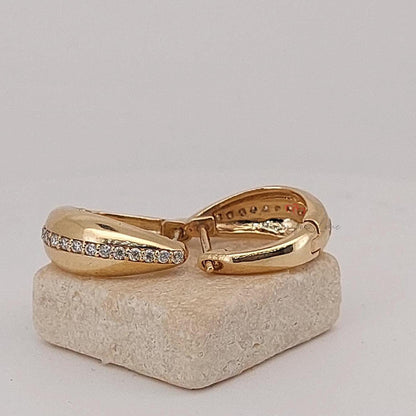 14k Gold Plain Thick Huggies with diamonds Solid Gold Hoops, Small Huggies, Plain Gold Huggie Earrings, Must Have for Every Women.