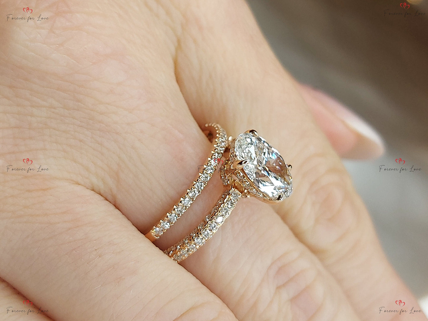 2.5 Ct Oval Lab Diamond Hidden Halo Engagement Ring Oval cut Moissanite Brilliant Cut engagement ring in 935 Argentium Silver — custom handcrafted by Forever For Love
