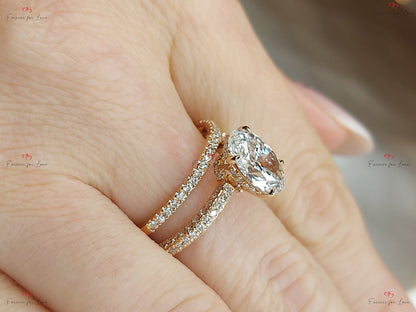 Oval Lab Diamond Hidden Halo Engagement Ring