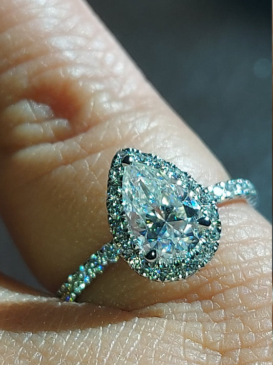 GIA Certified Pear Natural Diamond Halo Engagement Ring