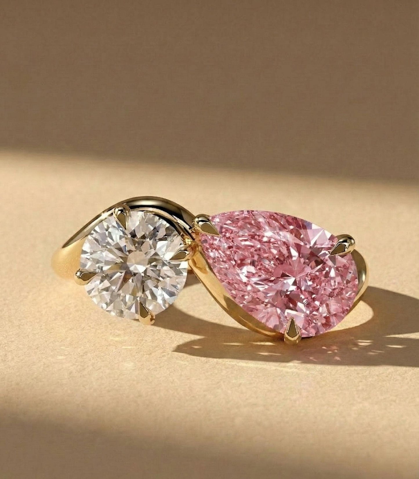1.5 Ct Pear Pink Lab Diamond with Pink Sapphire Toi et Moi Engagement Ring Pear cut Moissanite engagement ring in Gold or Platinum — custom handcrafted by Forever For Love