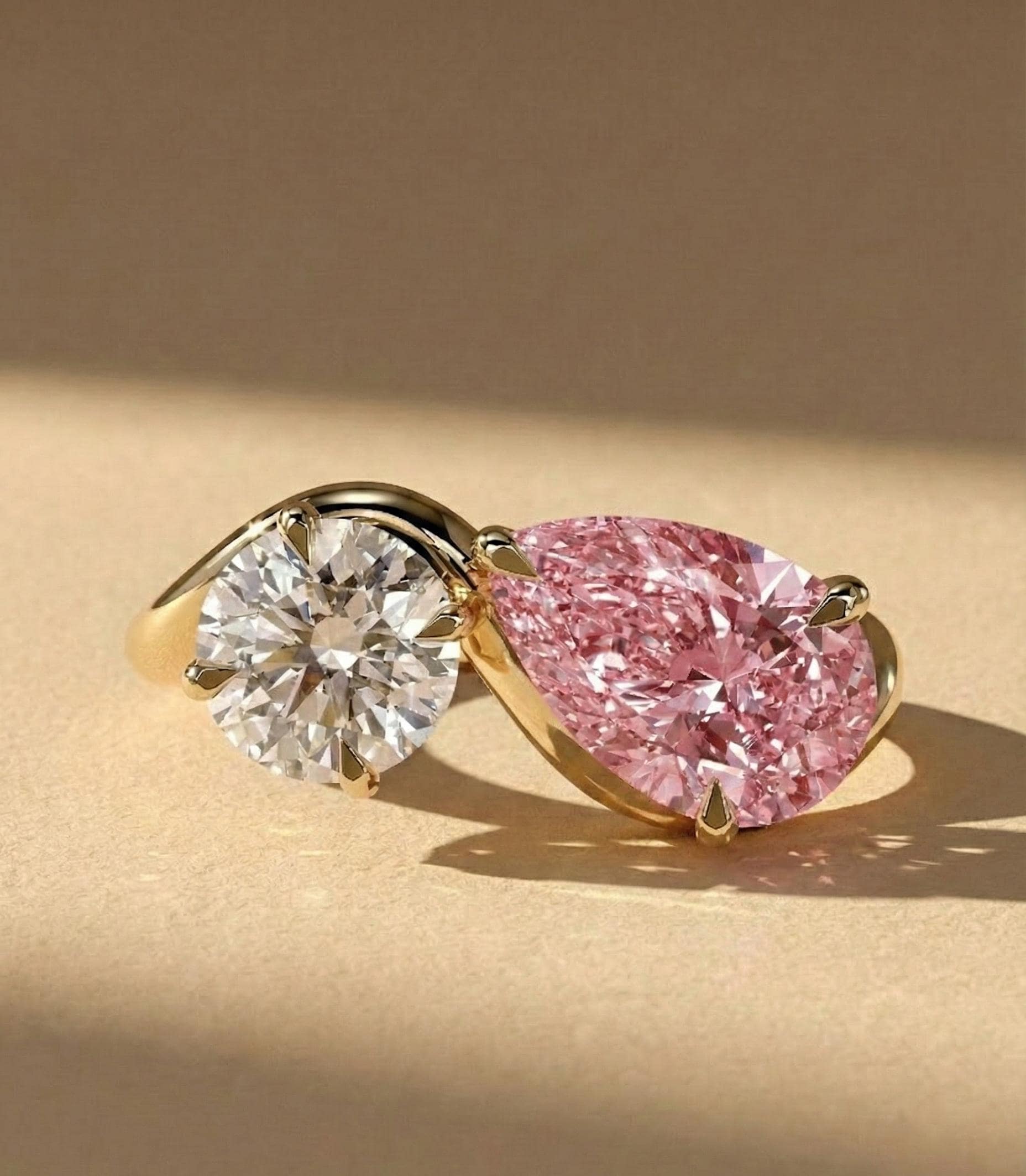 1.5 Ct Pear Pink Lab Diamond, Sapphire Engagement Ring