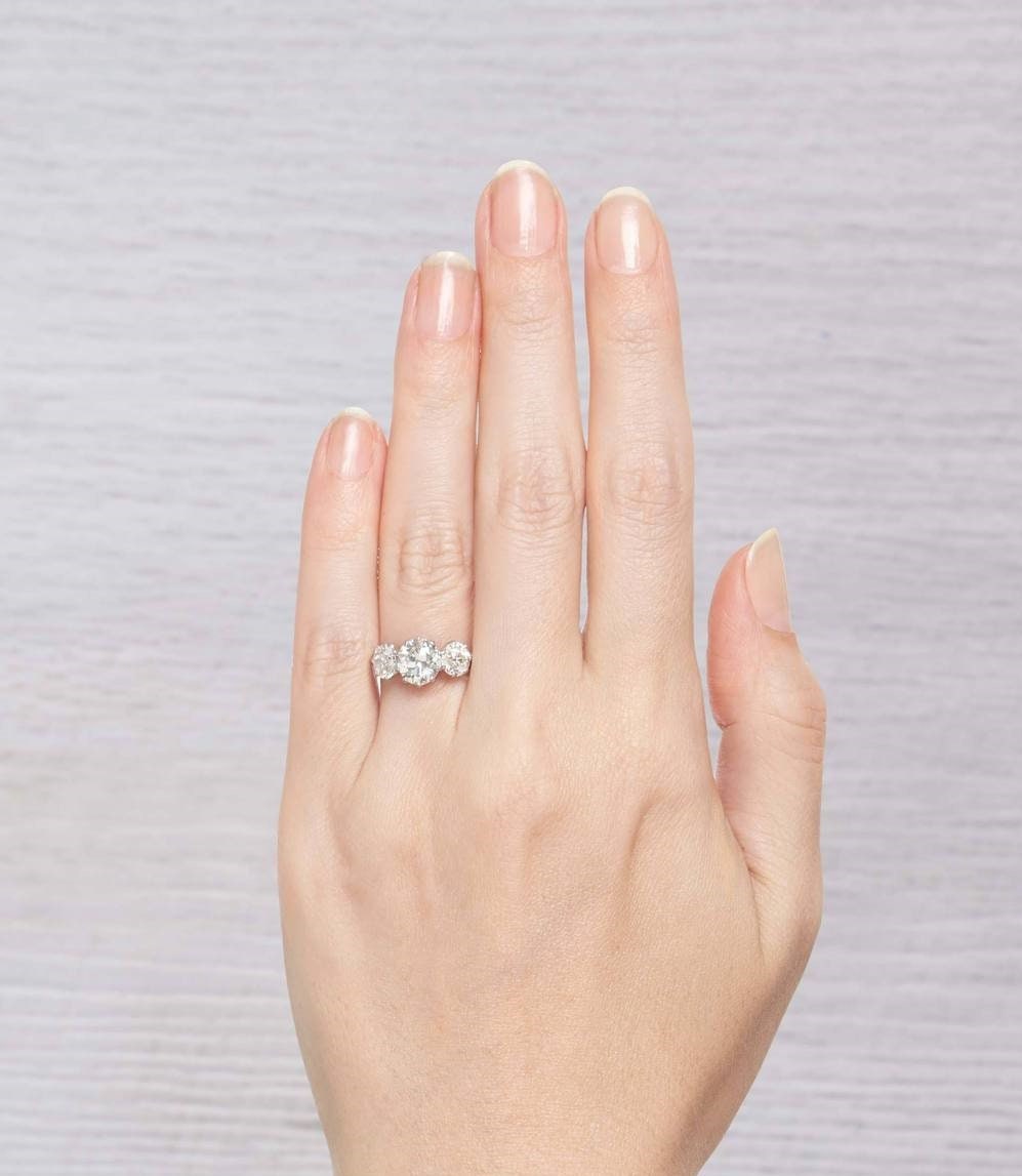 Round Natural Diamond Three Stone Engagement Ring