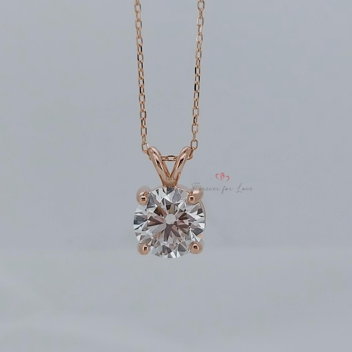 Collier diamant rond, or rose 14 carats, pendentif rond délicat et minimaliste, véritable diamant, collier femme, cadeau spécial pour elle. 0,5 carat engagement ring in Gold or Platinum — custom handcrafted by Forever For Love