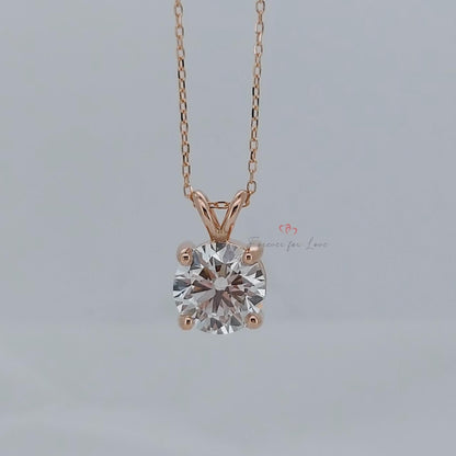 Collier diamant rond, or rose 14 carats, pendentif rond délicat et minimaliste, véritable diamant, collier femme, cadeau spécial pour elle.