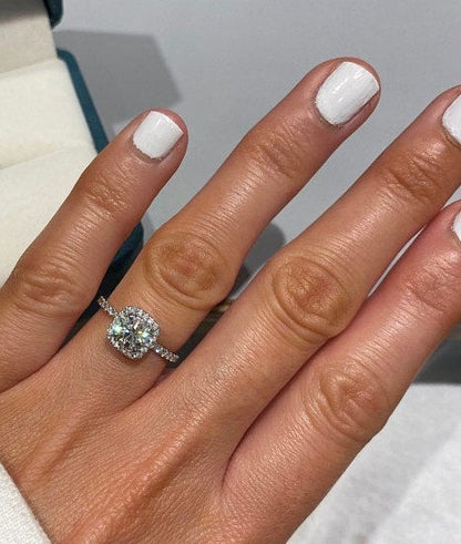 1.5 Ct Cushion Natural Diamond Halo Engagement Ring