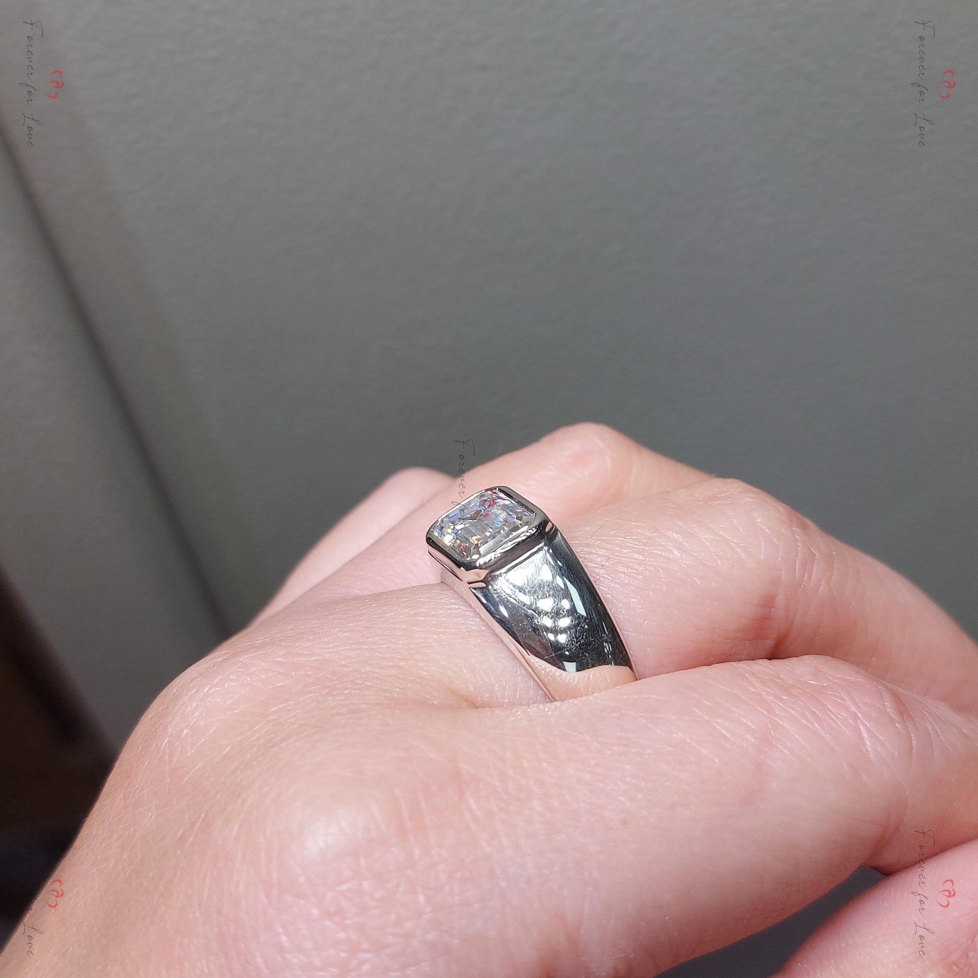 Full Bezel Solitaire Ring for Men, Emerald Cut Moissanite Statement Ring, Wedding for Him, Anniversary Gift, Ring for Him, Father's Day Gift