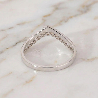 Double Band Wedding Ring Two Row Ring in 14k 18k 10k Solid Gold Pretty Multi Layer Bridal Ring Half Eternity Ring Lab Grown Diamond Ring