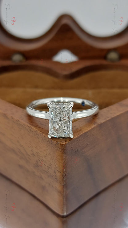 1.5 Ct IGI Certified Radiant Lab Diamond Hidden Halo Engagement Ring