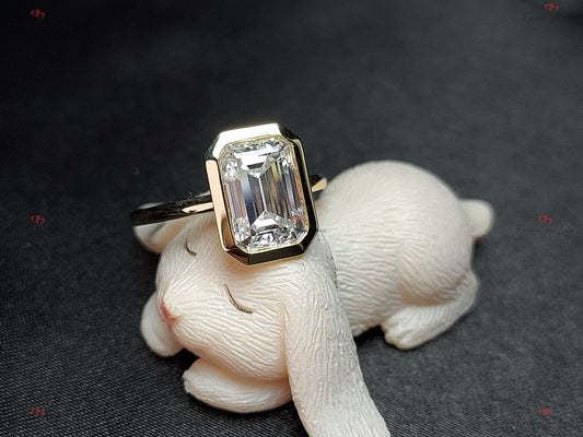 3 Ct Emerald Diamond, Moissanite, Emerald Solitaire Engagement Ring