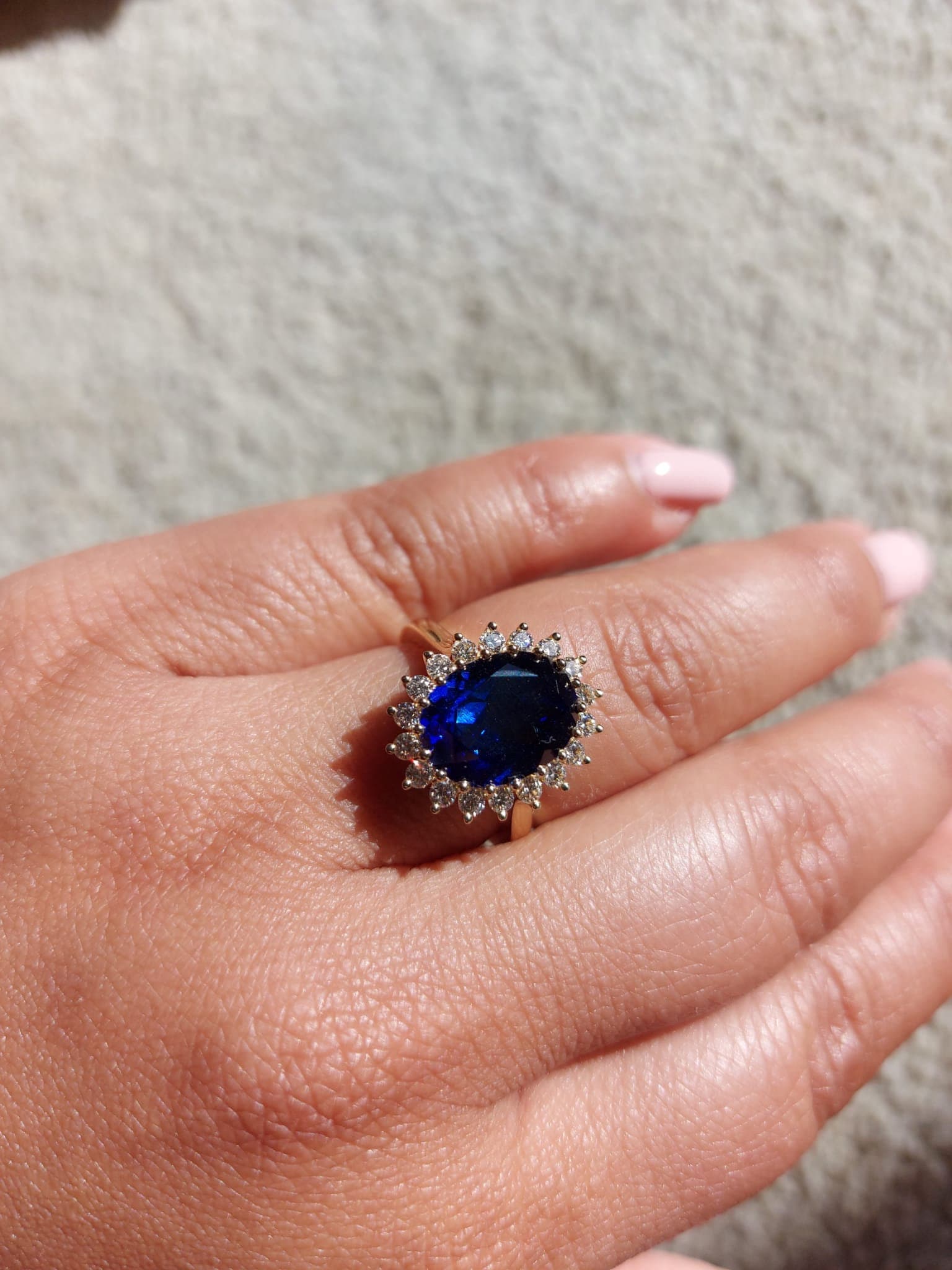 6 Ct Oval Blue Natural Diamond, Sapphire Engagement Ring