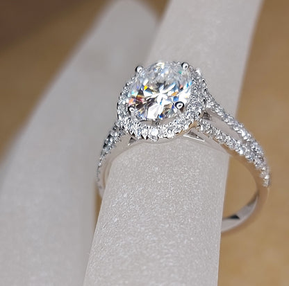 1.5 Ct Oval Diamond, Moissanite Halo Engagement Ring
