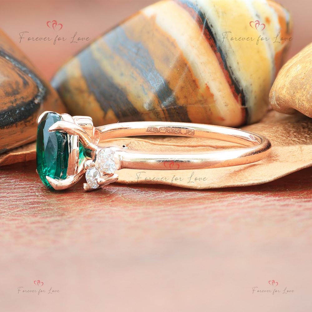 Bague de fiançailles ovale diamant et grappe d'émeraudes Oval cut Moissanite engagement ring in Gold or Platinum — custom handcrafted by Forever For Love