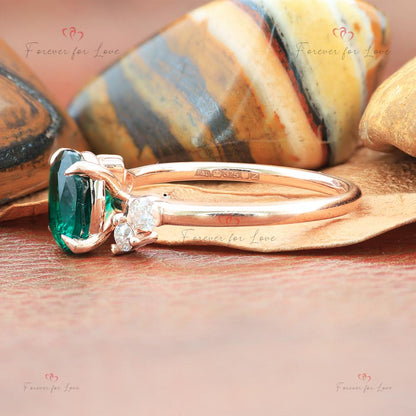 Oval Diamond, Emerald Engagement Ring