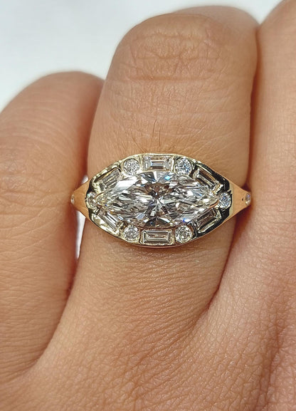 2ct East to West Setting Marquise Engagement Ring Genuine Lab Grown Diamond Ring Anniversary Ring Gift Unique Proposal Ring for Her