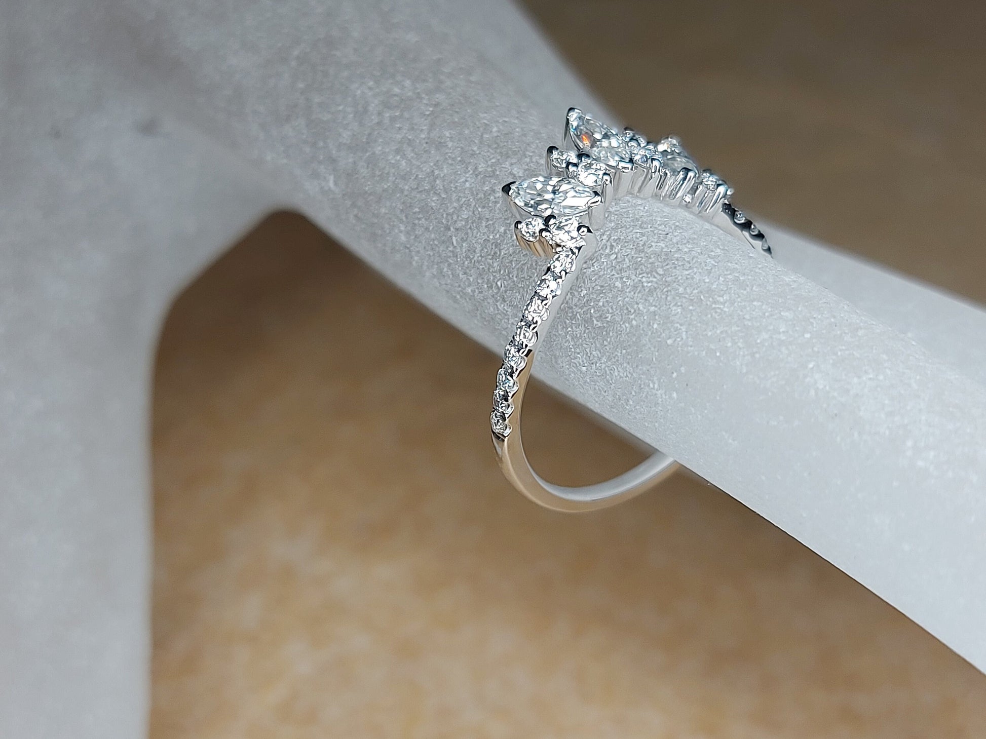 Vintage Moissanite Wedding Band: Art Deco Rose Gold Curved Ring