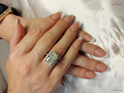 6.5 Ct Radiant Diamond, Moissanite Halo Engagement Ring