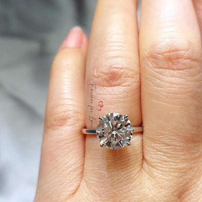 3 Ct Round Lab Diamond, Moissanite Solitaire Engagement Ring