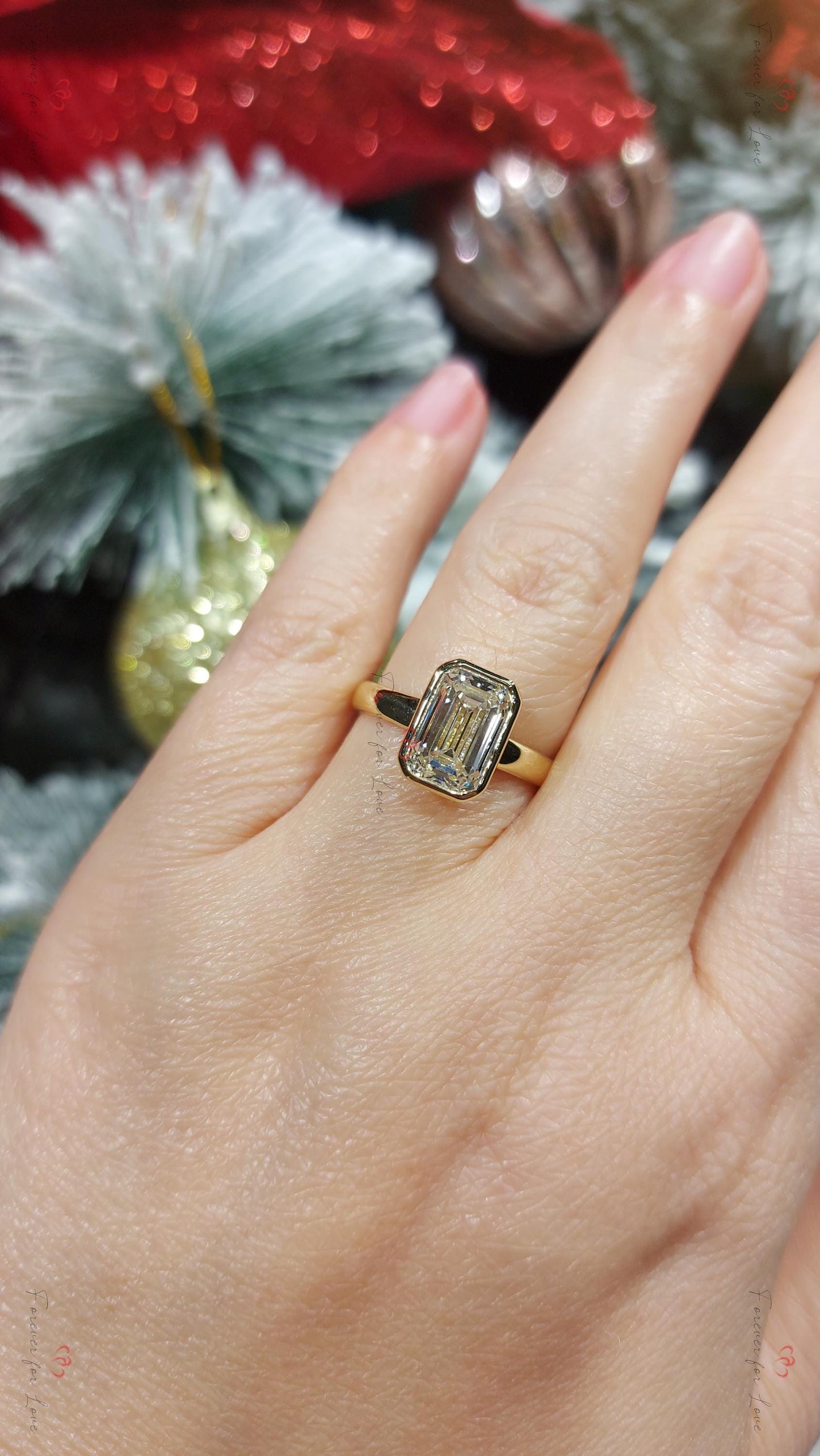 3 Karat Smaragd Labordiamant, Smaragd Solitär Verlobungsring Emerald cut Moissanite engagement ring in 935 Argentium Silber — custom handcrafted by Forever For Love