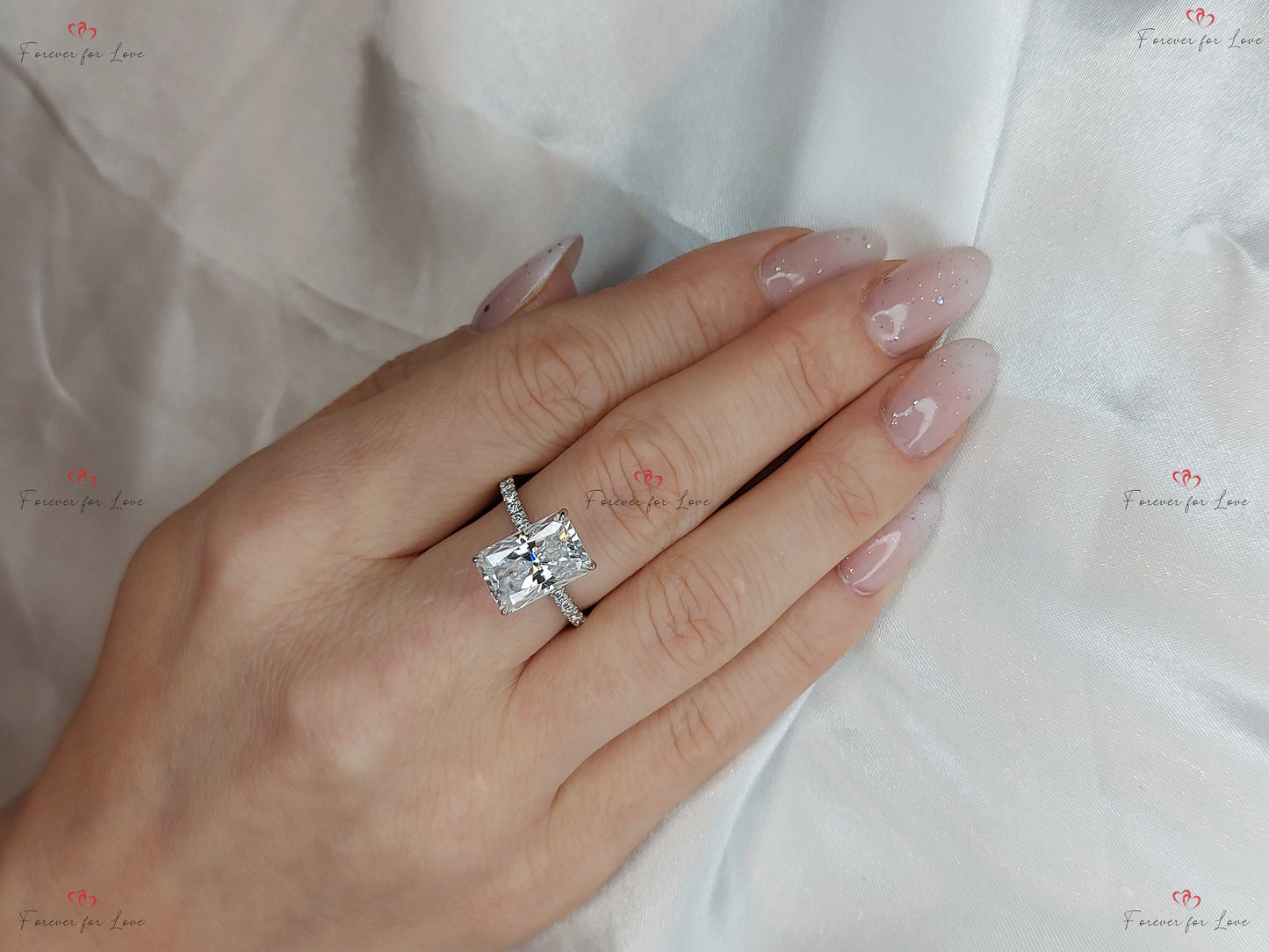 5 Ct Radiant Moissanite Solitaire Engagement Ring Radiant cut 1Ct Moissanite Brilliant Cut engagement ring in 935 Argentium Silver — custom handcrafted by Forever For Love