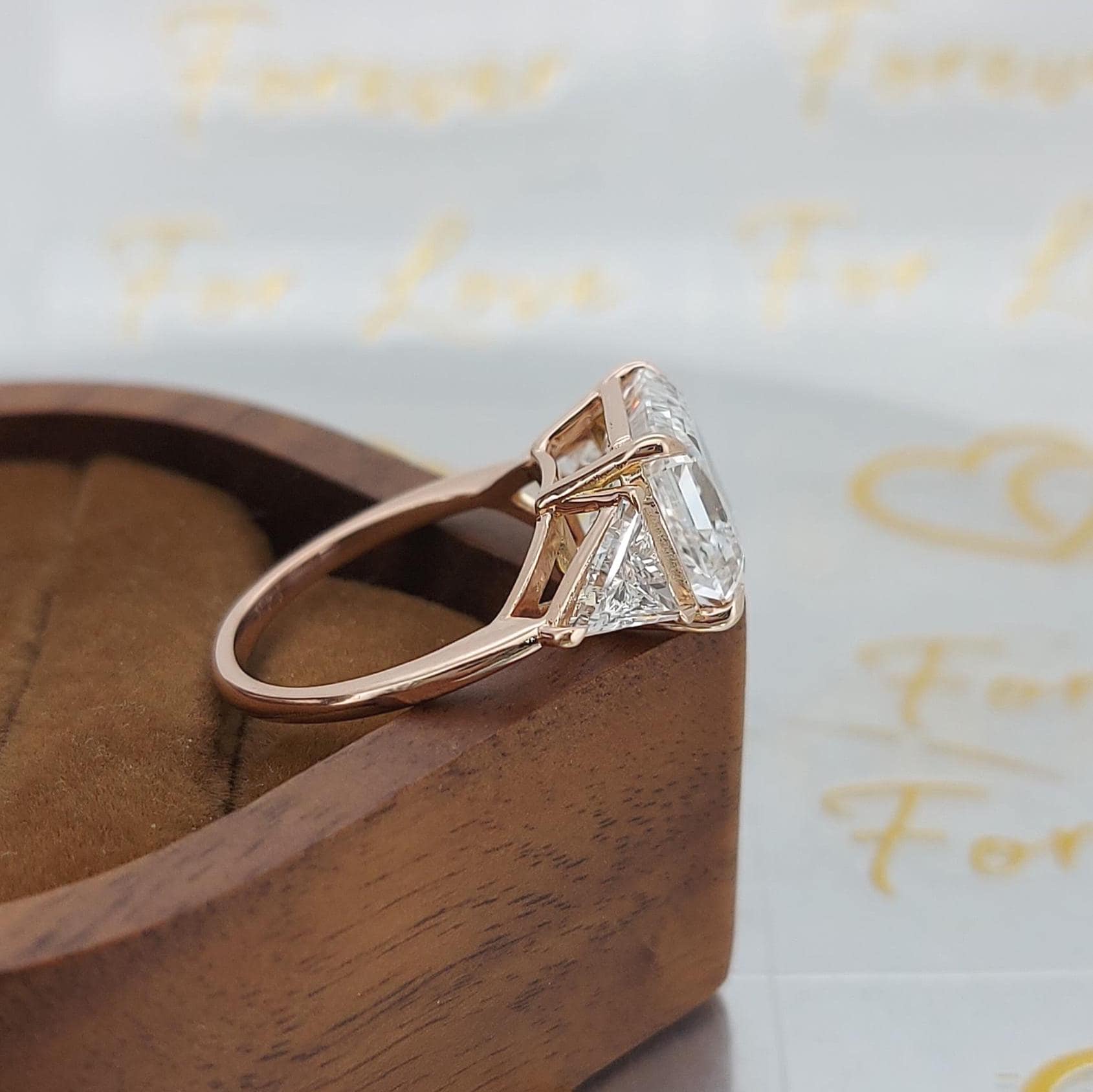 6 Ct IGI Certified Asscher Lab Diamond Three Stone Engagement Ring
