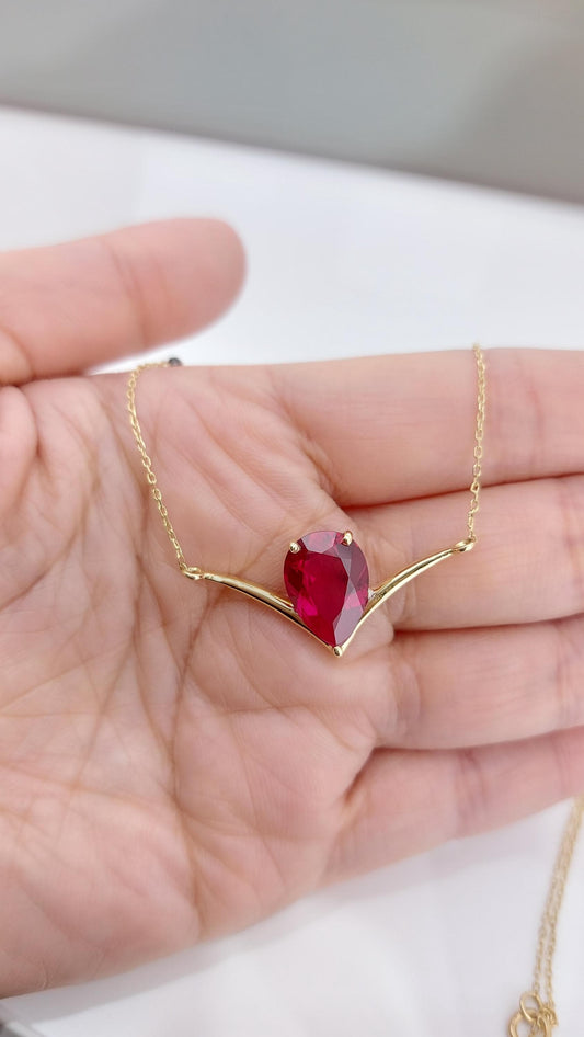 Ruby & Black Beads Mangalsutra, Gold Chain Necklace, Handmade Beaded Jewellery, Wedding Necklace Real Ruby Necklace, gift for her.