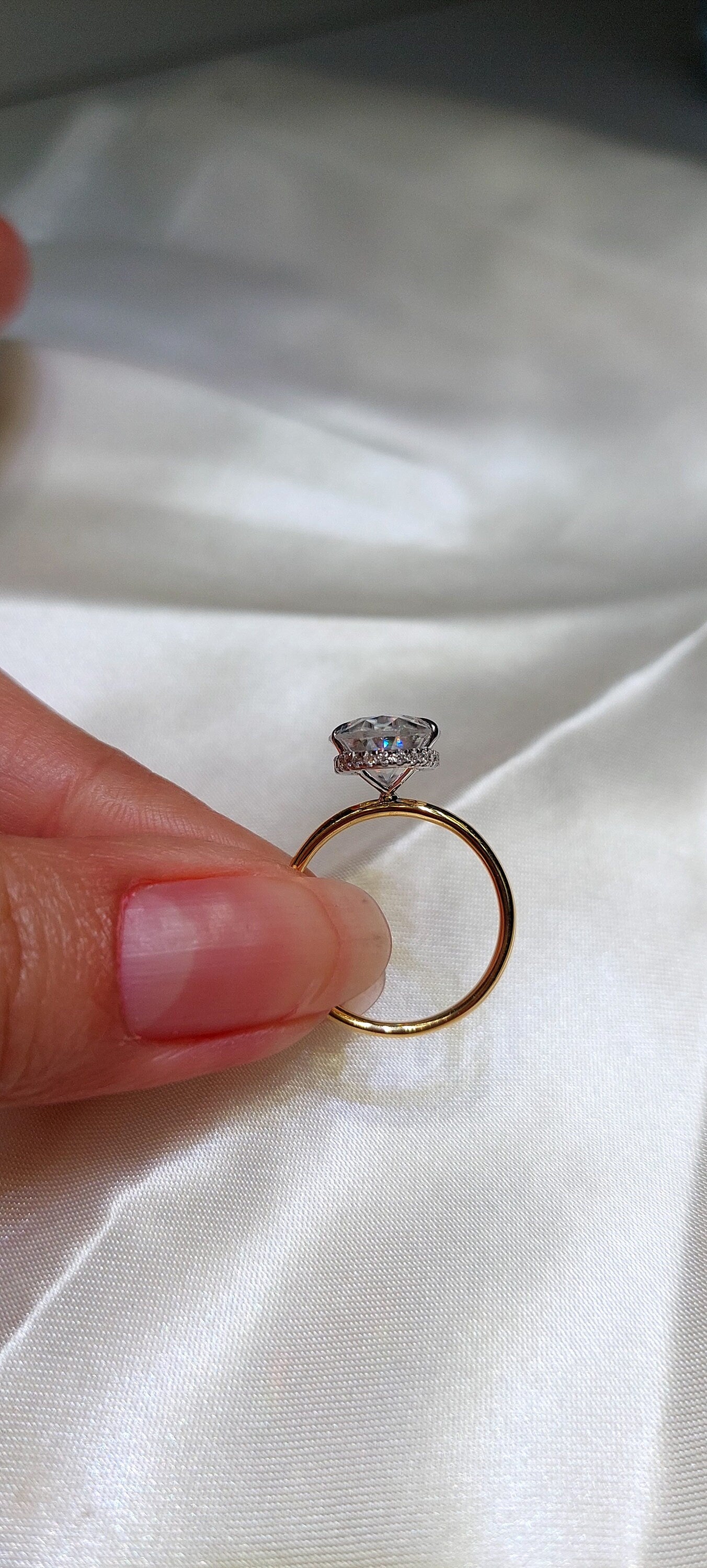 4 Ct Oval Moissanite Brilliant Halo with Wrap-Around Band Oval cut 1Ct Moissanite Brilliant Cut engagement ring in 935 Argentium Silver — custom handcrafted by Forever For Love