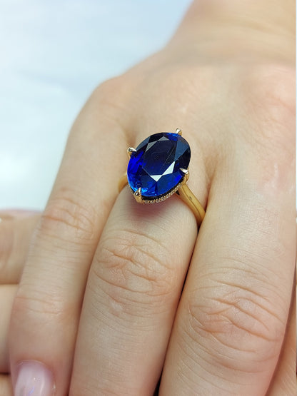 Oval Blue Diamond, Sapphire Hidden Halo Engagement Ring