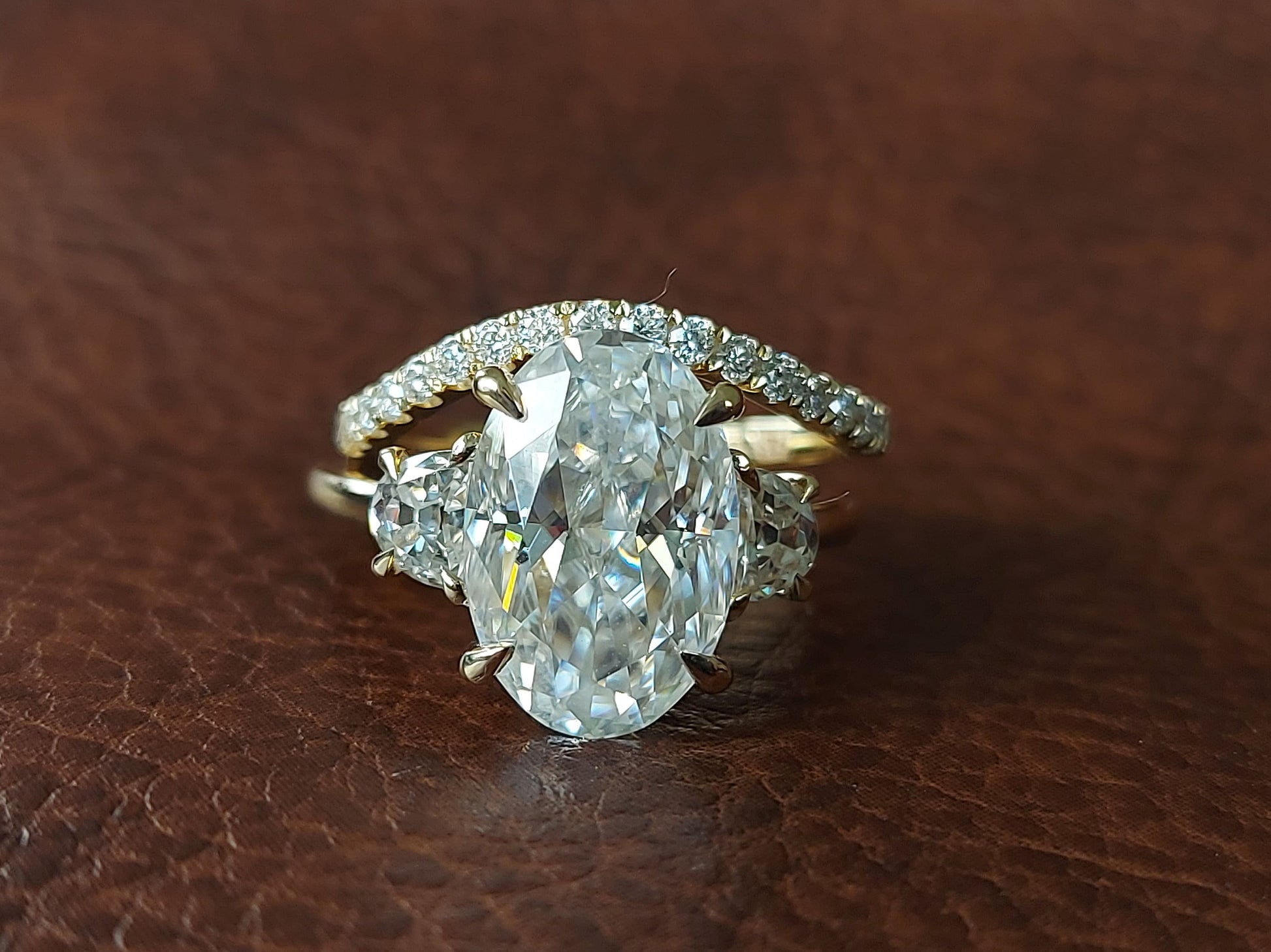 4.6 Ct Oval Moissanite Three Stone Engagement Ring