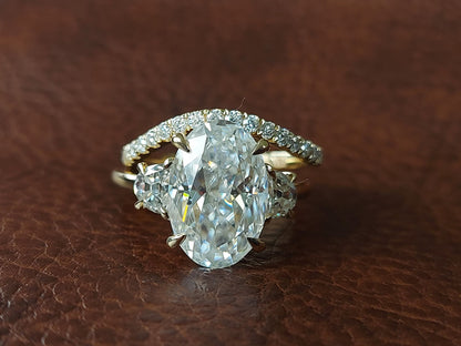 4.6 Ct Oval Moissanite Three Stone Engagement Ring